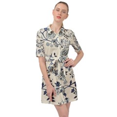 Blue Vintage Background Belted Shirt Dress by kyorashop23
