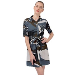 Blue Winter Camouflage, Military Camouflage Belted Shirt Dress by kyorashop23