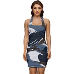 Blue Winter Camouflage, Military Camouflage Sleeveless Wide Square Neckline Ruched Bodycon Dress by kyorashop23