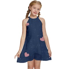 Corazones, Blue, Pattern Kids  Halter Collar Waist Tie Chiffon Dress by kyorashop23