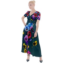 Falling Flowers, Art, Coffee Cup Button Up Short Sleeve Maxi Dress by kyorashop23