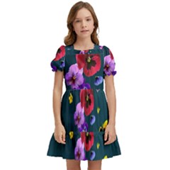 Falling Flowers, Art, Coffee Cup Kids  Puff Sleeved Dress by kyorashop23