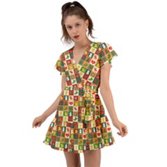 Template Christmas Pattern Flutter Sleeve Wrap Dress by Proyonanggan