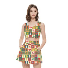Template Christmas Pattern Women s Crop Top Pleated Skater Rave Skirt by Proyonanggan