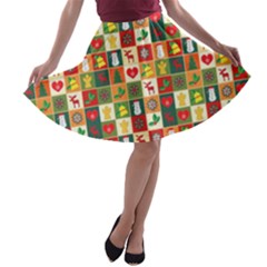 Template Christmas Pattern A-line Skater Skirt by Proyonanggan