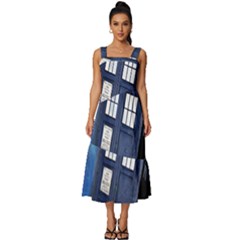 Tardis Doctor Who Space Blue Square Neckline Tiered Midi Dress by Cemarart