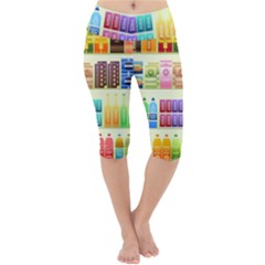 Supermarket Shelf Products Snacks Lightweight Velour Cropped Yoga Leggings by Cemarart
