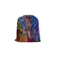 Castle Building Stained Glass Drawstring Pouch (small) by Cemarart