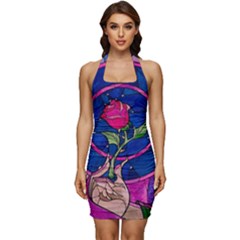 Enchanted Rose Stained Glass Sleeveless Wide Square Neckline Ruched Bodycon Dress by Cemarart