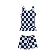 Pattern Checkered Squares Black White Pattern Kids  Boyleg Swimsuit by Sabxi
