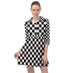 Pattern Checkered Squares Black White Pattern Mini Skater Shirt Dress by Sabxi