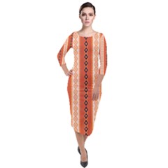 Geometrical Geometric Pattern Quarter Sleeve Midi Velour Bodycon Dress by Sabxi