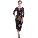 Seamless Pattern Repeat Repetition Quarter Sleeve Midi Velour Bodycon Dress View1