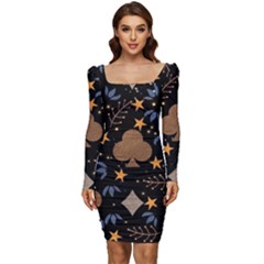 Seamless Pattern Repeat Repetition Women Long Sleeve Ruched Stretch Jersey Dress by Sabxi