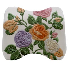 Embroidery Roses Floral Design Velour Head Support Cushion by Sabxi