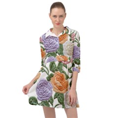 Embroidery Roses Floral Design Mini Skater Shirt Dress by Sabxi