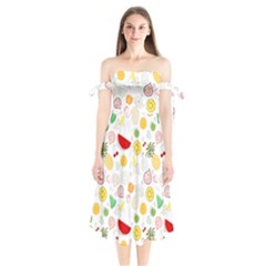 Pattern Seamless Texture Fruit Shoulder Tie Bardot Midi Dress by Sabxi