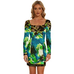 Avocado Long Sleeve Square Neck Bodycon Velvet Dress by bestdesignintheworld