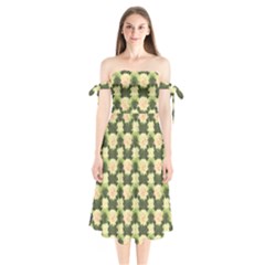 Retro 1880s Flowers Pattern 15 Shoulder Tie Bardot Midi Dress by violetheavensky