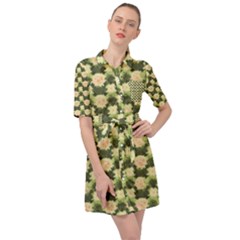 Retro 1880s Flowers Pattern 15 Belted Shirt Dress by violetheavensky