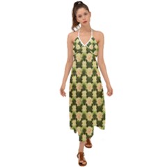 Retro 1880s Flowers Pattern 15 Halter Tie Back Dress  by violetheavensky