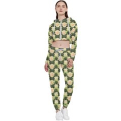 Retro 1880s Flowers Pattern 15 Cropped Zip Up Lounge Set by violetheavensky
