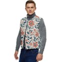 Retro Scandinavian Nordic Flowers Pattern Men s Button Up Puffer Vest	 View3