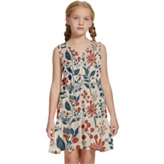 Retro Scandinavian Nordic Flowers Pattern Kids  Sleeveless Tiered Mini Dress by violetheavensky