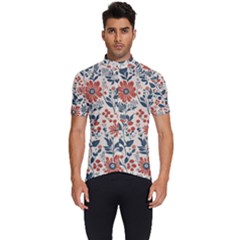 Retro Scandinavian Nordic Flowers Pattern Men s Short Sleeve Cycling Jersey by violetheavensky