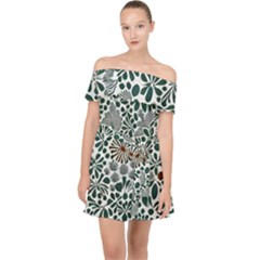 Retro Scandinavian Nordic Flowers Pattern 5 Off Shoulder Chiffon Dress by violetheavensky
