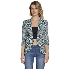 Retro Scandinavian Nordic Flowers Pattern 5 Women s 3/4 Sleeve Ruffle Edge Open Front Jacket by violetheavensky