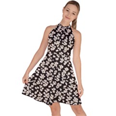 Gothic Leaf Pattern 5 Sleeveless Halter Neck A-line Dress by violetheavensky