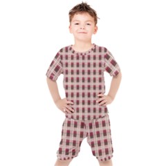 Retro 60s 50s Plaid Pattern 2 Kids  T-shirt And Shorts Set by violetheavensky