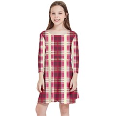 Retro 60s 50s Plaid Pattern 4 Kids  Quarter Sleeve Skater Dress by violetheavensky