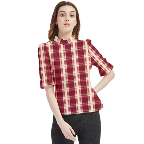 Retro 60s 50s Plaid Pattern 4 Frill Neck Blouse by violetheavensky