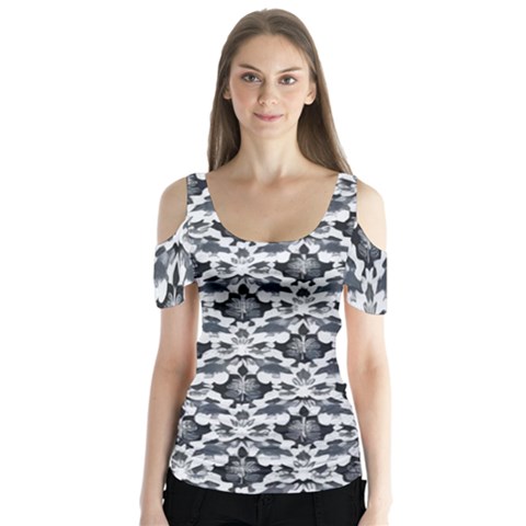 Gothic Leaf Pattern Butterfly Sleeve Cutout T-shirt  by violetheavensky