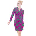 Mid Century Retro Floral 1970s 1960s Pattern 97 Button Long Sleeve Dress View1
