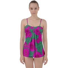 Mid Century Retro Floral 1970s 1960s Pattern 97 Babydoll Tankini Set by violetheavensky