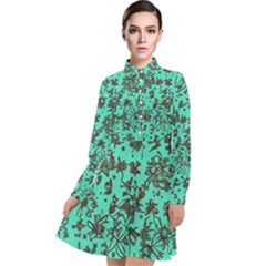Mid Century Retro Floral 1970s 1960s Pattern 102 Long Sleeve Chiffon Shirt Dress by violetheavensky