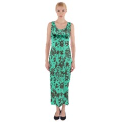 Mid Century Retro Floral 1970s 1960s Pattern 102 Fitted Maxi Dress by violetheavensky