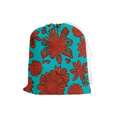 Mid Century Retro Floral 1970s 1960s Pattern 103 Drawstring Pouch (large) by violetheavensky