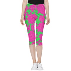 Mid Century Retro Floral 1970s 1960s Pattern 98 Inside Out Lightweight Velour Capri Leggings  by violetheavensky