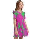 Mid Century Retro Floral 1970s 1960s Pattern 98 Kids  Frilly Sleeves Pocket Dress View2