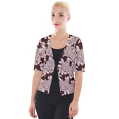 Mid Century Retro Floral 1970s 1960s Pattern 106 Cropped Button Cardigan by violetheavensky