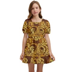 Mid Century Retro Floral 1970s 1960s Pattern 95 Kids  Short Sleeve Dolly Dress by violetheavensky
