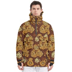 Mid Century Retro Floral 1970s 1960s Pattern 95 Men s Pullover Zip Ski And Snowboard Waterproof Breathable Jacket by violetheavensky