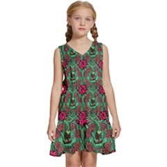 Retro 1880s Flowers Pattern 3 Kids  Sleeveless Tiered Mini Dress by violetheavensky