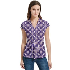 Royal Fractal Pattern 4 Women s Cap Sleeve Mandarin Collar Waist Tie Blouse by violetheavensky