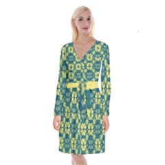Royal Fractal Pattern 2 Long Sleeve Velvet Front Wrap Dress by violetheavensky