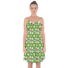 Retro 1880s Flowers Pattern 4 Ruffle Detail Chiffon Dress by violetheavensky